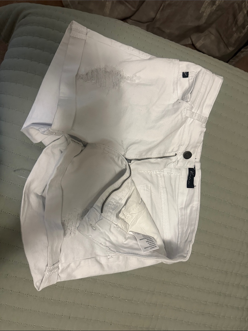 KanCan White High-Waist Distressed Denim Shorts